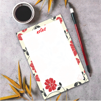 Çiçek Kırmızı Vintage 14x20 cm Bloknot